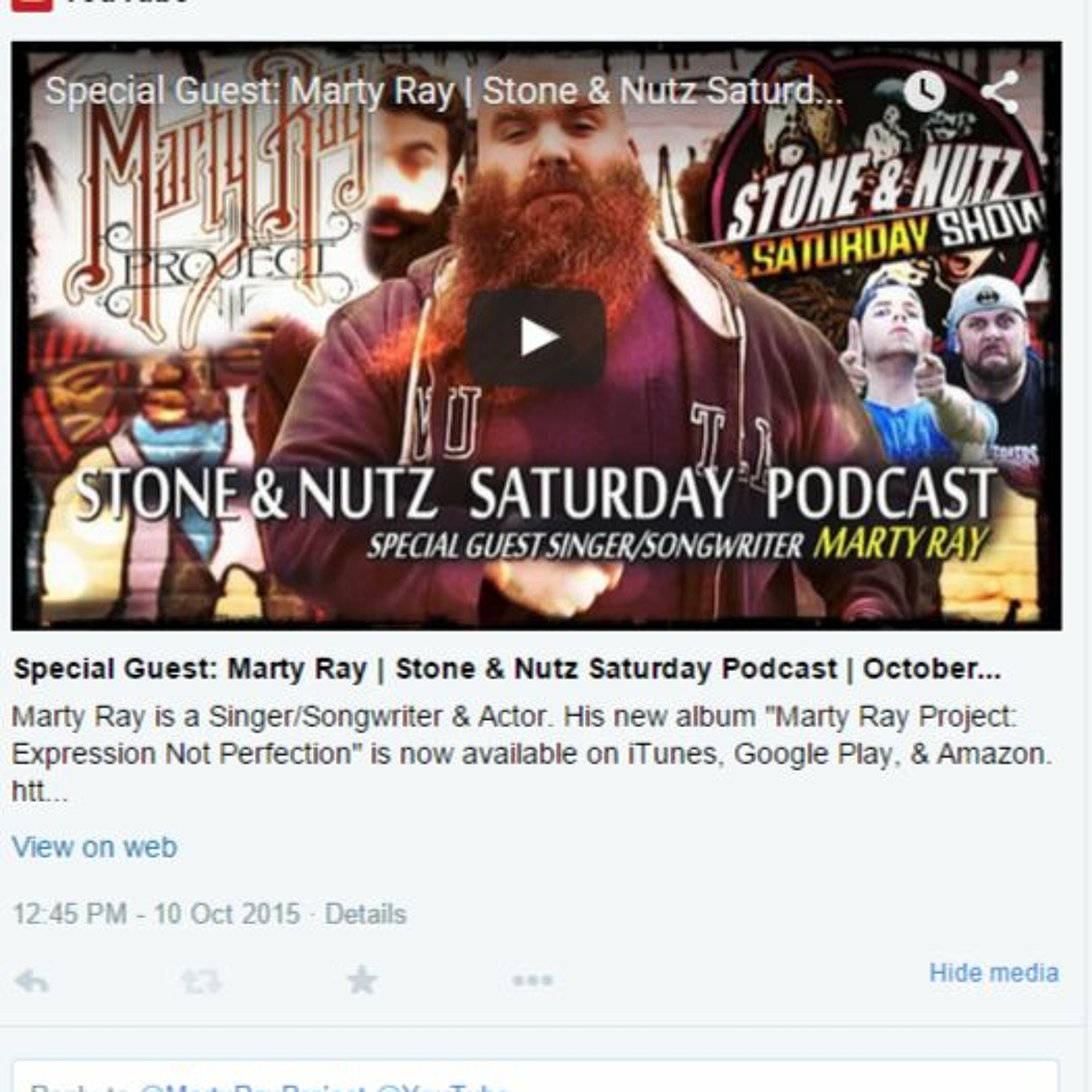 Special Guest: Marty Ray | Stone & Nutz Saturday Podcast | October 10th, 2015