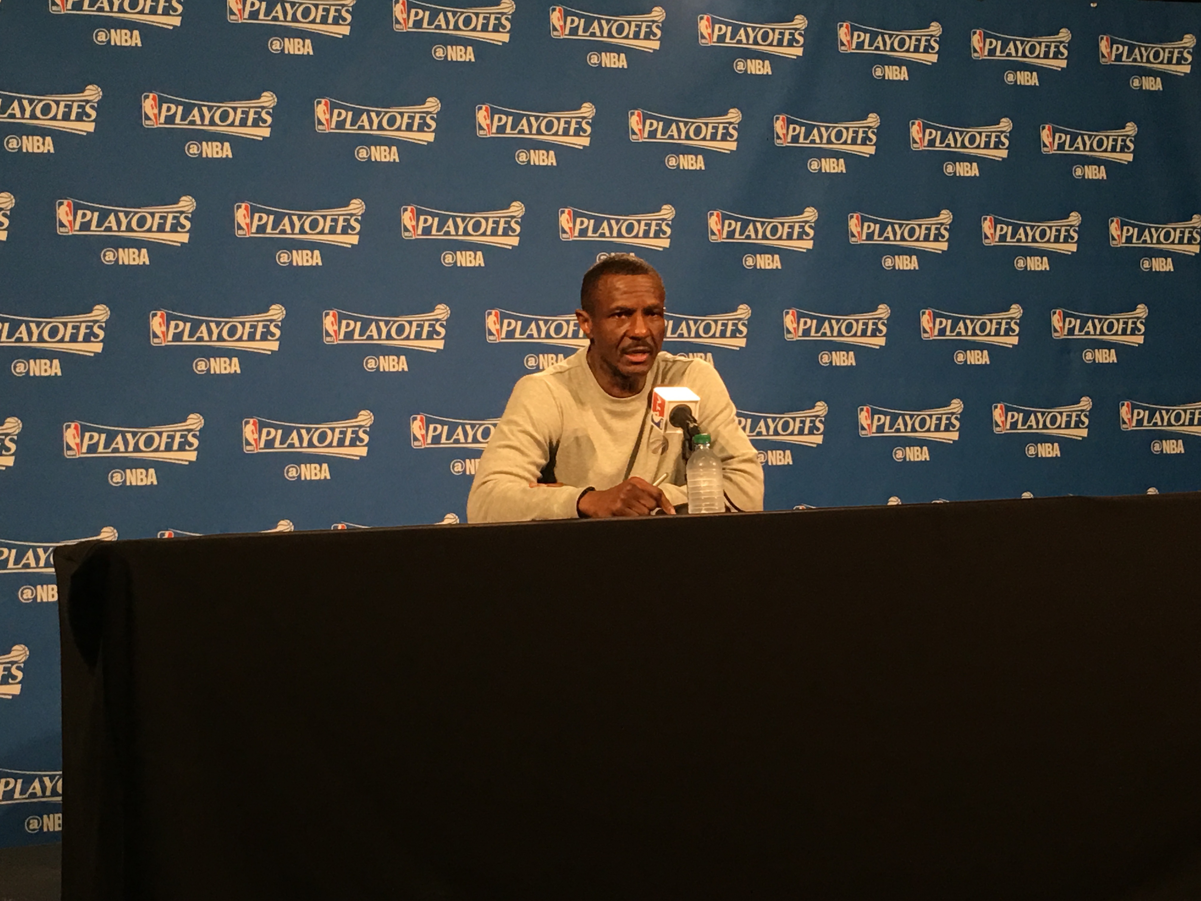 Dwane Casey's media scrum before Game 2 against Miami