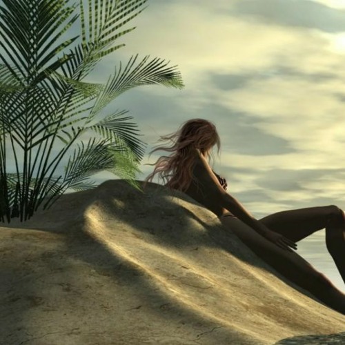 Красивая Девушка Отдыхающая У Пальмы На Пляже