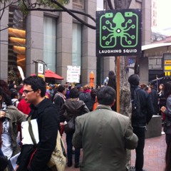 Laughing squid demo? at Montgomery St BART on Friday afternoon
