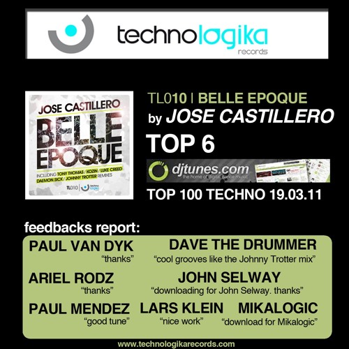 Jose Castillero - Belle Epoque  (Johnny Trotter Remix). No 6. DJTUNES TECHNO TOP 100.