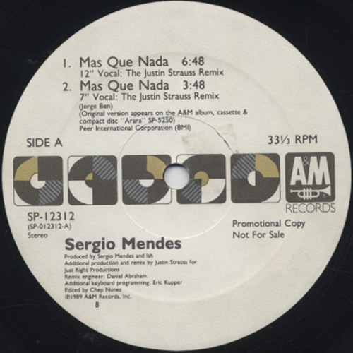 SERGIO MENDES - MAS QUE NADA Remix レコード Sergio Mendes - Mas Que Nada (Remixes) (12'') - FATMAN RECORDS