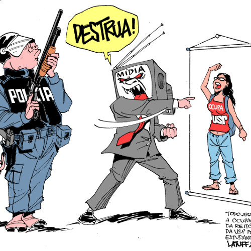 Mensagem de apoio do cartunista Carlos Latuff aos estudantes da USP