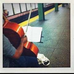 Cello guy at Bedford L stop, complete with lots of ambient NYC subway accompaniment