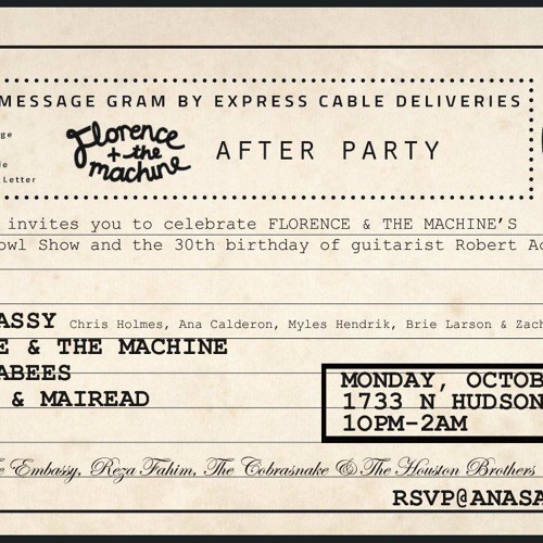 Embassy florence and machine afterparty zach cowie, brie larson, chris holmes