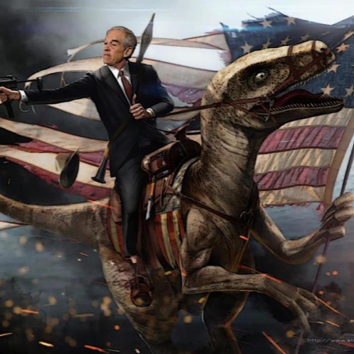 Person Riding Raptor Stock Ron Paul Riding A Velociraptor