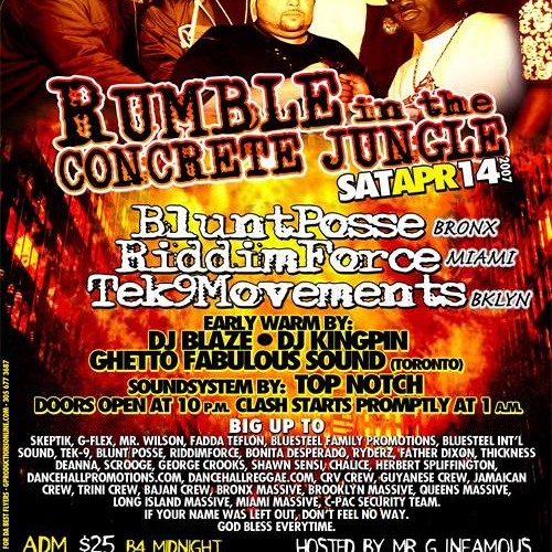Rumble April 14 2K7 Riddim Force vs Tek 9 vs Blunt Posse (clip)
