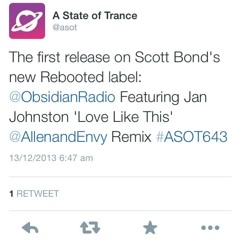 REBOOTED 001 Obsidian Radio Feat. Jan Johnston - Love Like This (Allen & Envy Remix) Armin ASOT 643