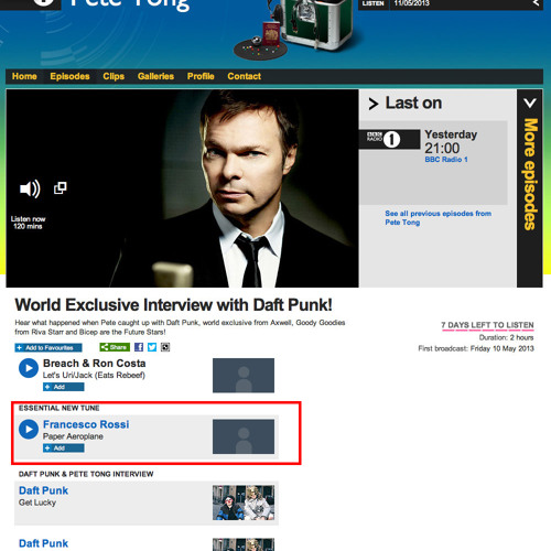 Francesco Rossi - Paper Aeroplane (Pete Tong 'ESSENTIAL NEW TUNE' 10.05.13)