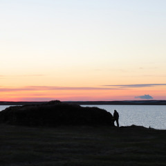 Half past midnight at a collapsed building by lake Svartávatn