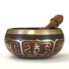 Decorated 4.5" x 3" Tibetan Singing Bowl with Dharma Wheel