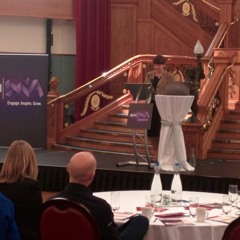 DETI Minister Arlene Foster speaking at Digital DNA. Talking on the great digital infrastructure in NI. at Titanic Belfast