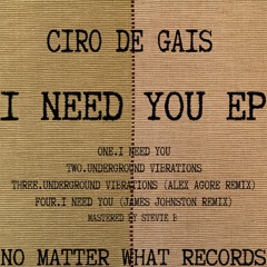 Ciro De Gais / I Need You EP / Incl. Alex Agore and James Johnston Remixes / No Matter What Records