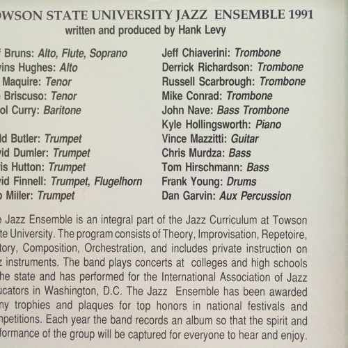 04 Towson University Jazz Ensemble 1991 -- Concerning Quartels And Quintels -- Hank Levy