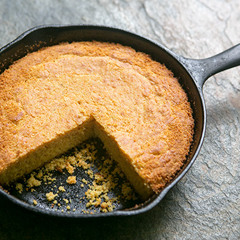 cornbread, fried chicken and collard greens