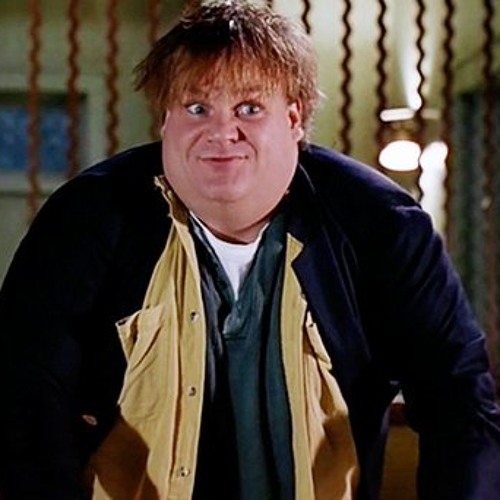 fat man in a little coat