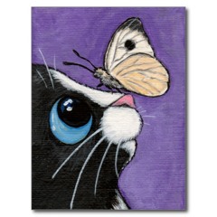 Mariposa Volando Sobre La Cabeza De Un Gato - Flavio Martinez