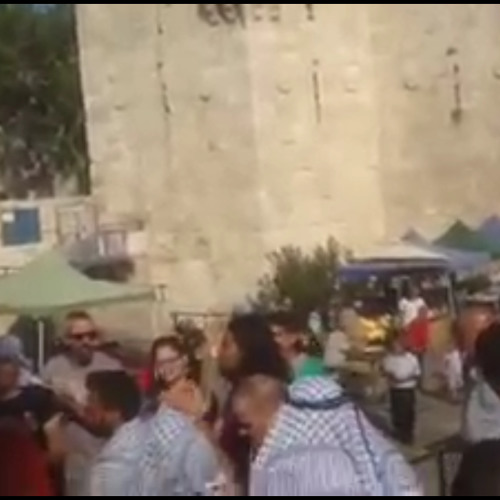 وأنا ما بدي خاتم - ثمينة حصري ومجموعة على درجات باب العامود في يوم الزِّي الفلسطيني