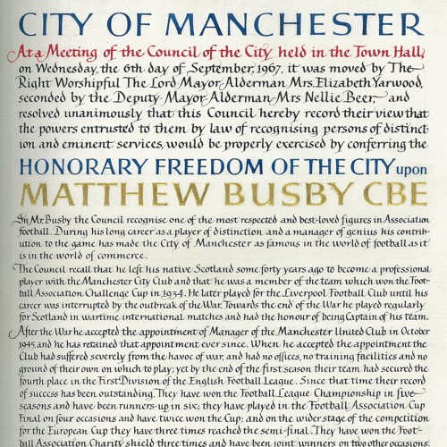 Matt Busby's Freedom Of The City Ceremony, Manchester Town Hall, 6 September 1967