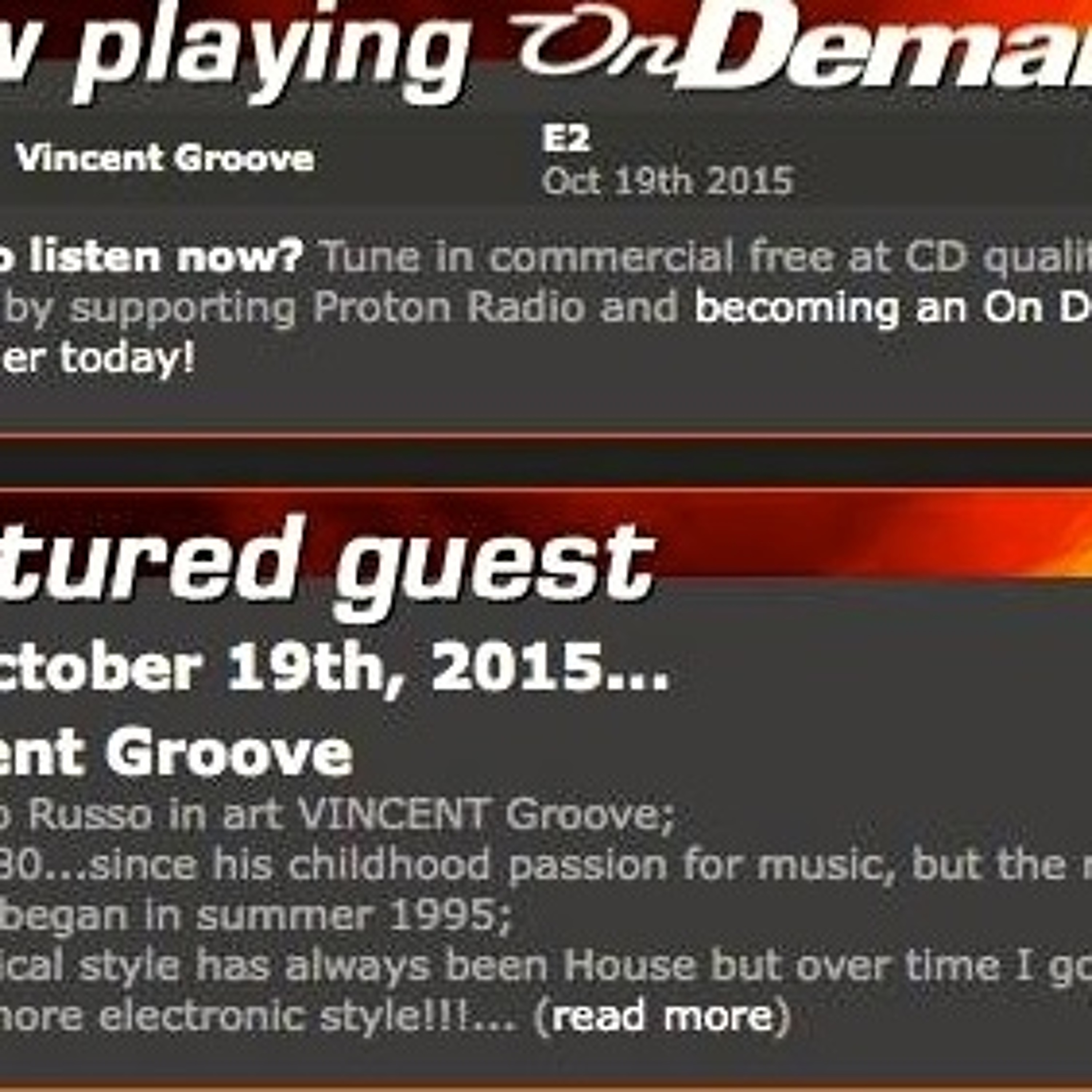 #19.10.2015 Mondey Podcast Vincent Groove Guest Mix Debut ProtonRadio USA episode artwork