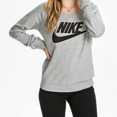 in a gray sweatshirt