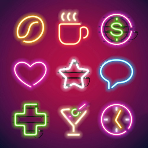 Neon lights shine above us