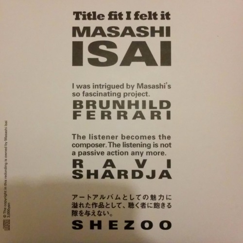 Luc Ferrari From My 1st CD “Title fit I felt it”