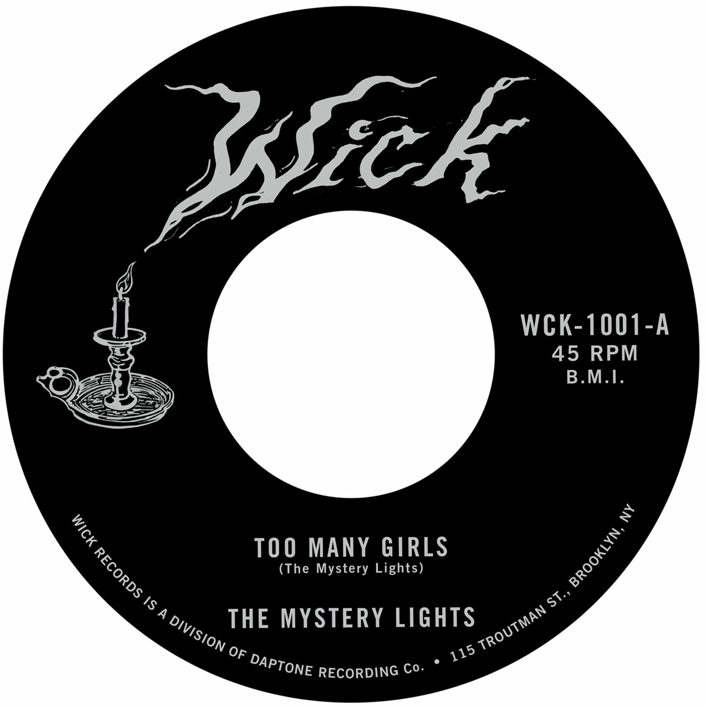 The Mystery Lights "Too Many Girls" b/w "Too Tough to Bear" episode artwork
