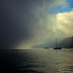 Island Gray Over Waves