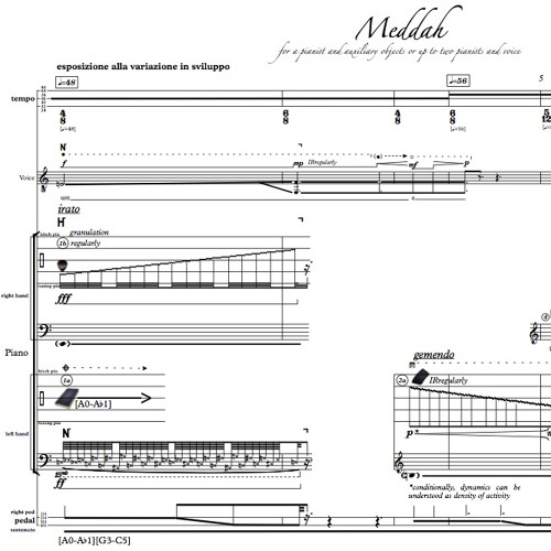 Meddah for a pianist and auxiliary objects or up to two pianists and voice