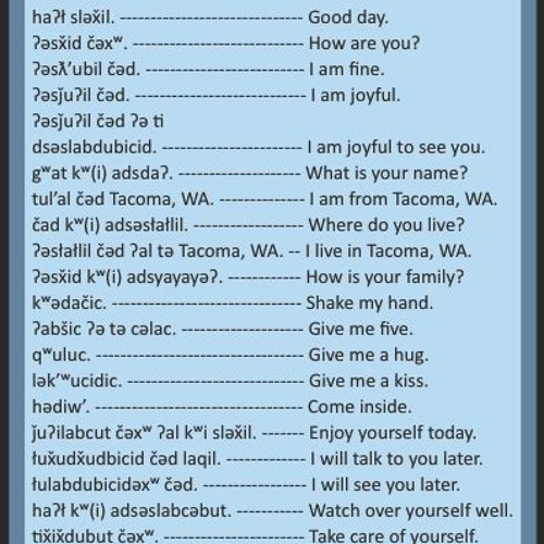 Twulshootseed Greetings and Departures
