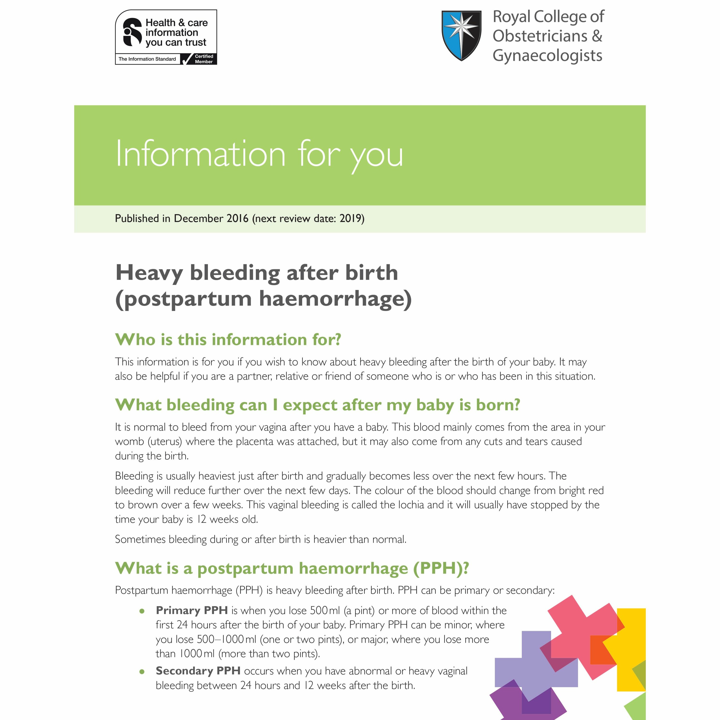 Heavy bleeding after birth (post partum haemorrhage)