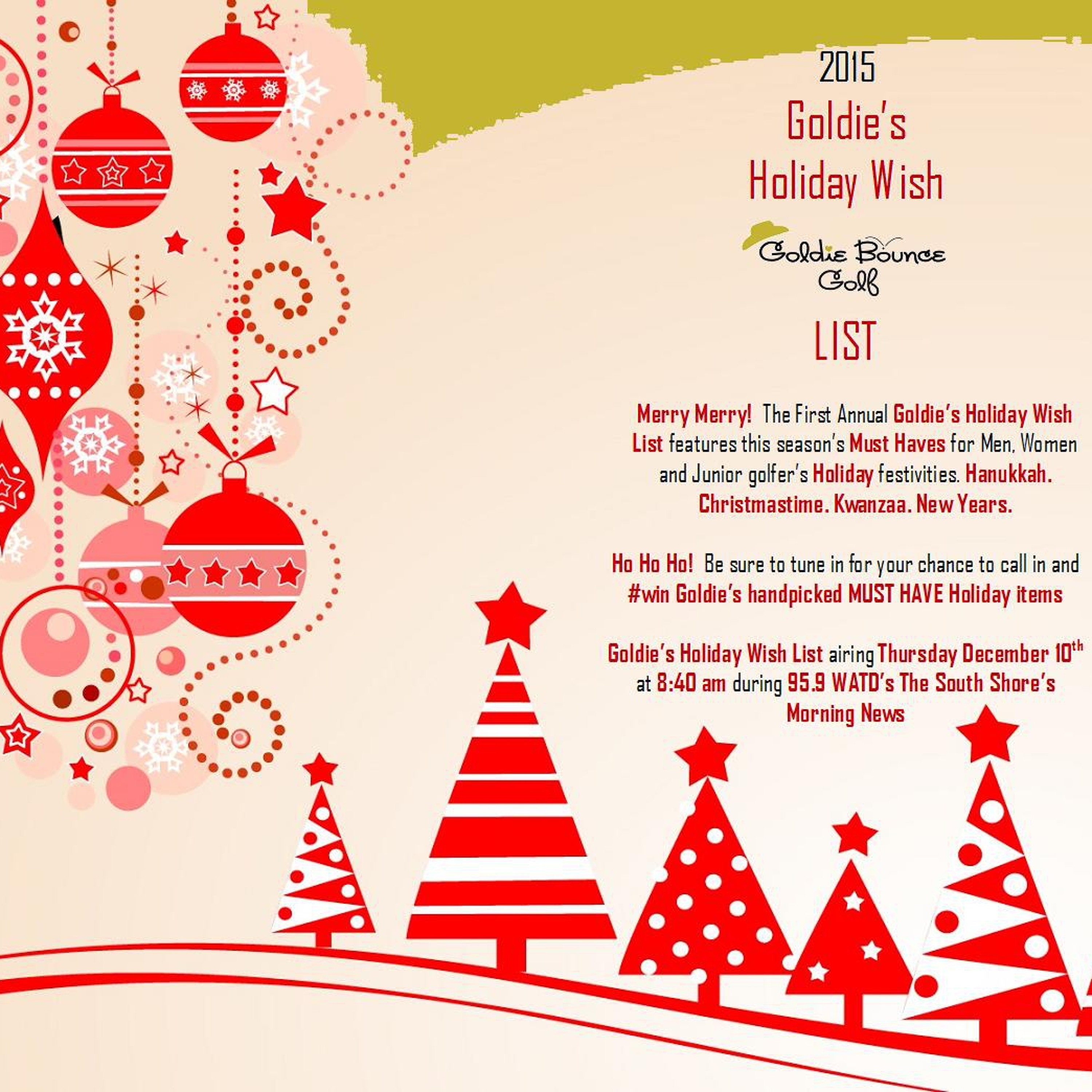 PROMO ~ December 10, 2015 ~ Goldie's 2015 Holiday Wish List on 95.9 WATD's SSMN episode artwork