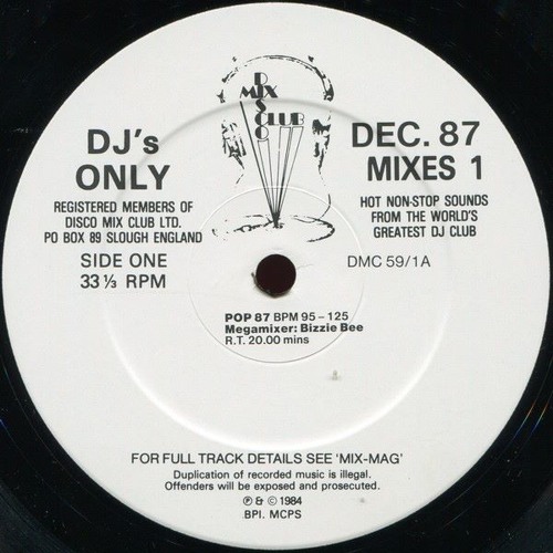 DMC Pop 87 Megamix mixed By Bizzie Bee December 1987