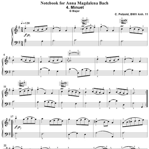 باخ: مينويت في مقام صول الكبير مجلد: مدونات إلى آنا ماجدالينا Pianist:o2e