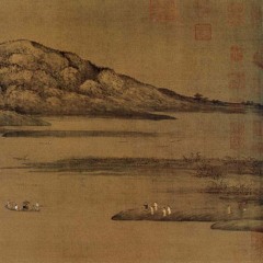 No one can be found whence the melodies ended   On upper river verdant peaks silently stand