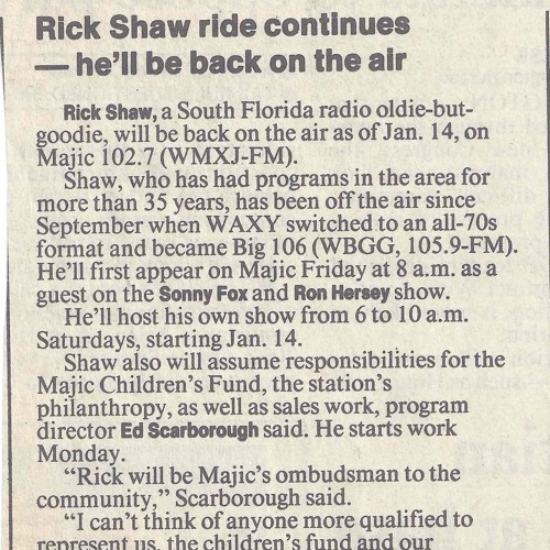 Rick Shaw's Majic Debut January 7, 1995