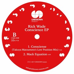 B1 Rick Wade - Consciense(Takuya Matsumoto's Low Position Mix)12inch vinyl>> autumn/winter  2017 out