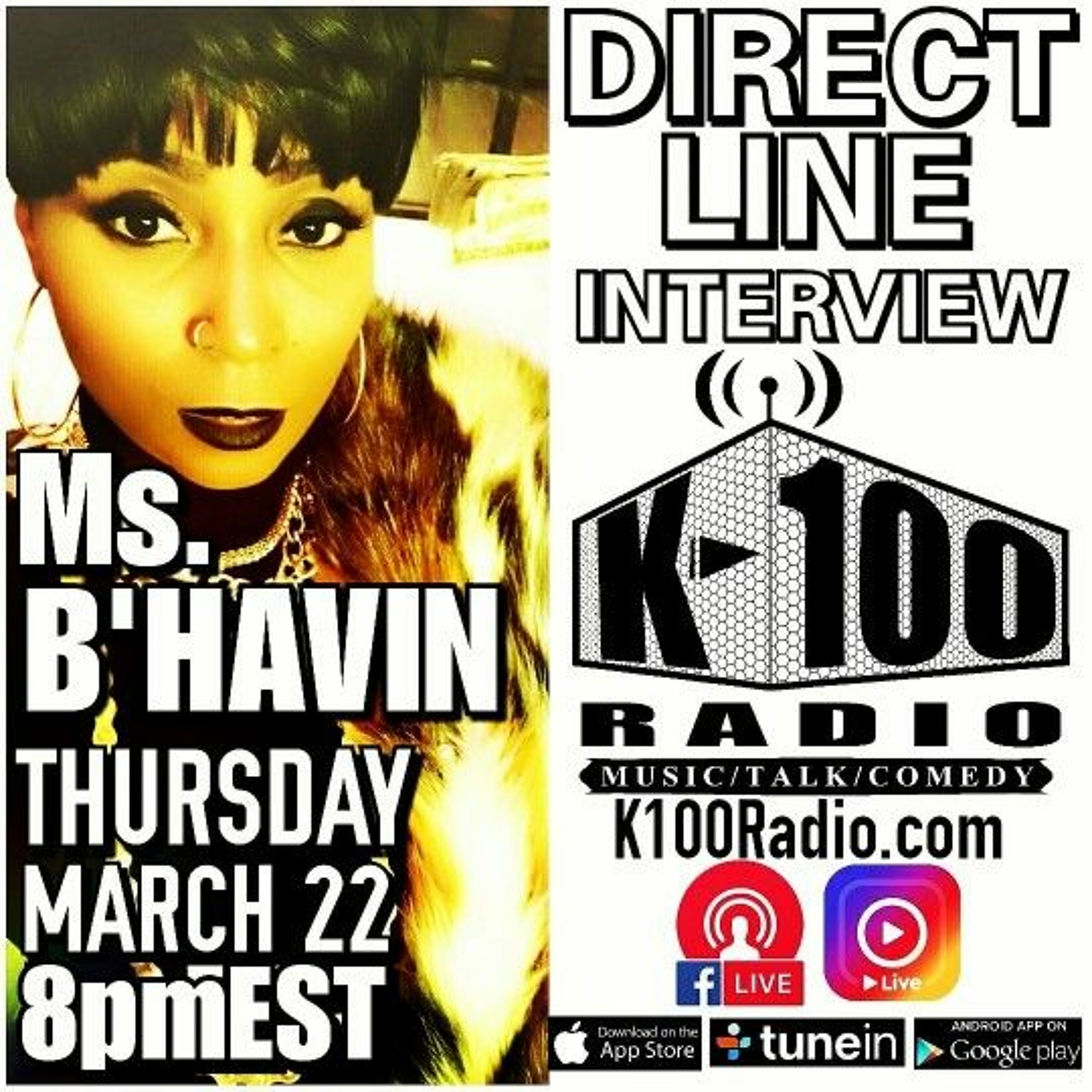 Direct Line Interview with Ms. B'HAVIN on K-100 Radio episode artwork
