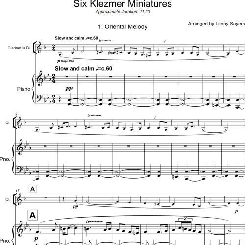Klezmer Arrangements for Clarinet and Piano