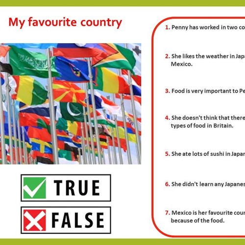 My Favourite Country - True or False -comparatives and superlatives