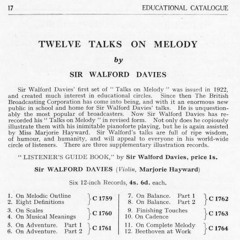 Sir Walford Davies: Twelve Talks on Melody (1922)