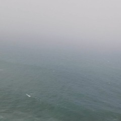 on a cliff, in fog