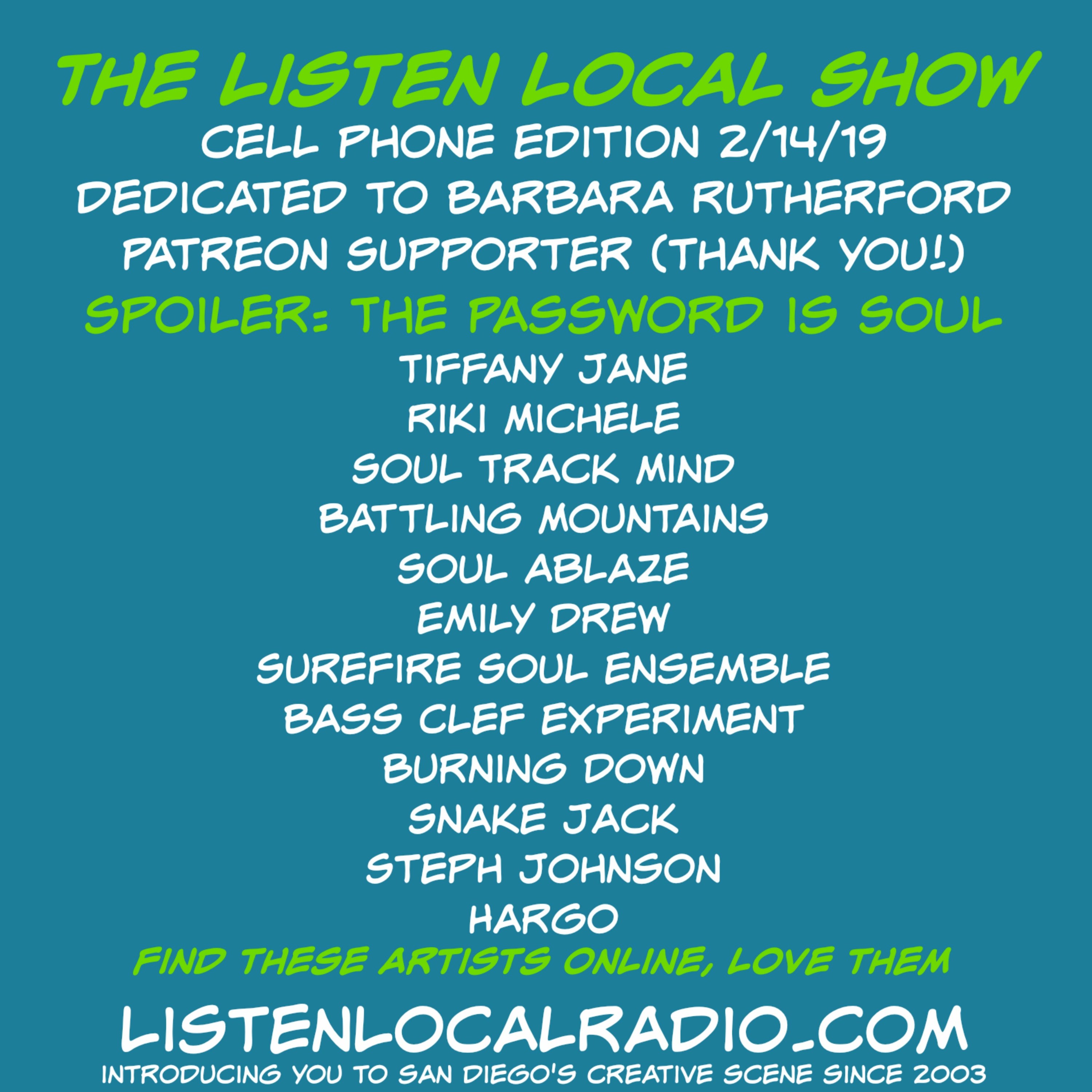 The Listen Local (cell phone edition) Soul Show dedicated to Barbara Rutherford 2 14 19 episode artwork