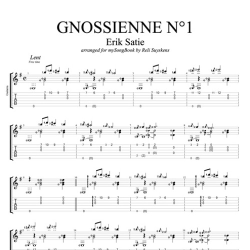 Tablature Gnossienne N°3 de Erik Satie (Guitar Pro) - Duo de guitares