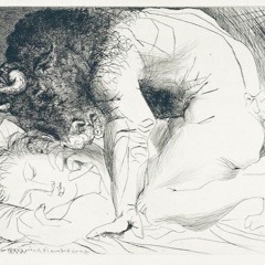 Minotauro "acariciando" una mujer "dormida".