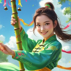 Happy bamboo pole dance