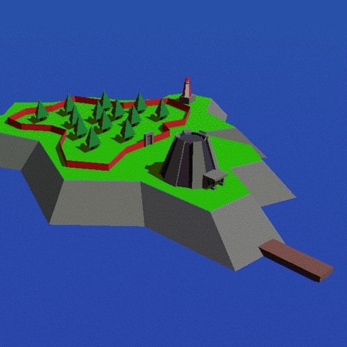 Poorly Rendered 3D Island with Dinosaurs on it