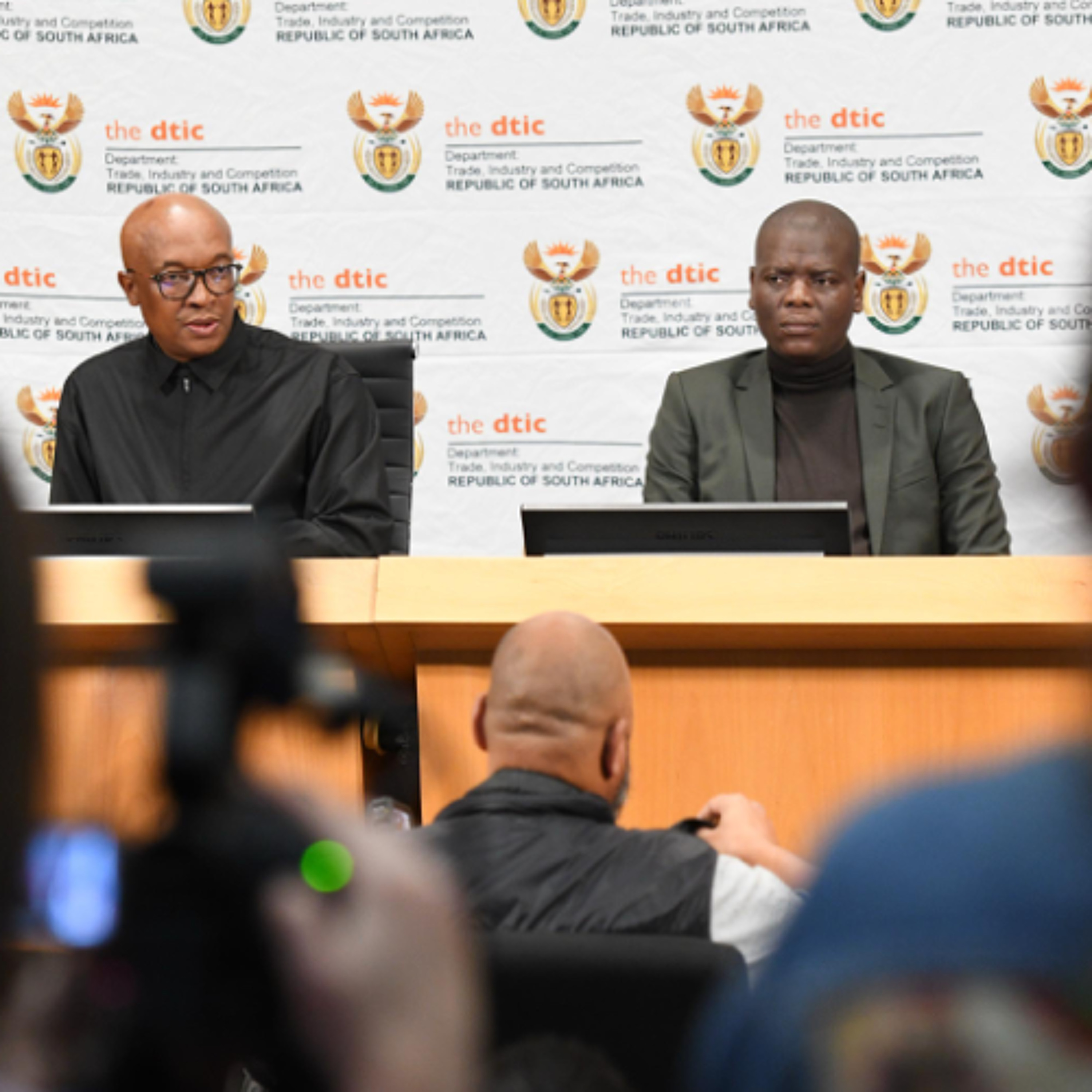 Minister Ronald Lamola and Minister Parks Tau brief the media on US’s tariff regime.