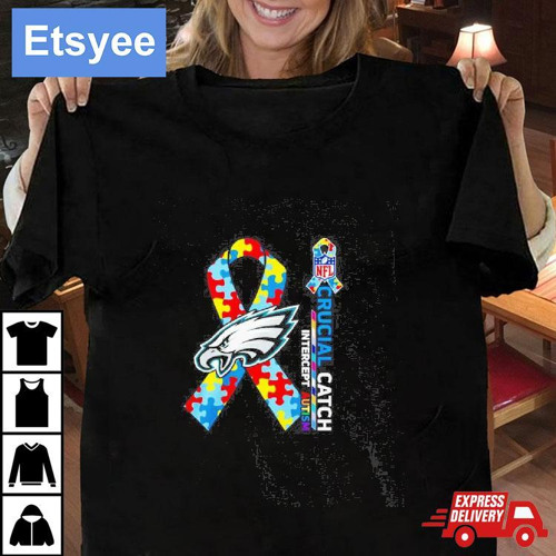 Philadelphia Eagles Football Nfl Logo Crush Catch Intercept Autism Ribbon Puzzle T-Shirt